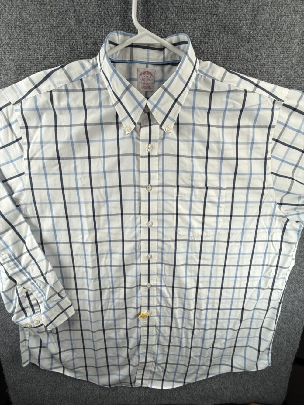Brooks Brothers Blue White Button-Down Cotton 2XL Check Non-Iron Pocket Mens